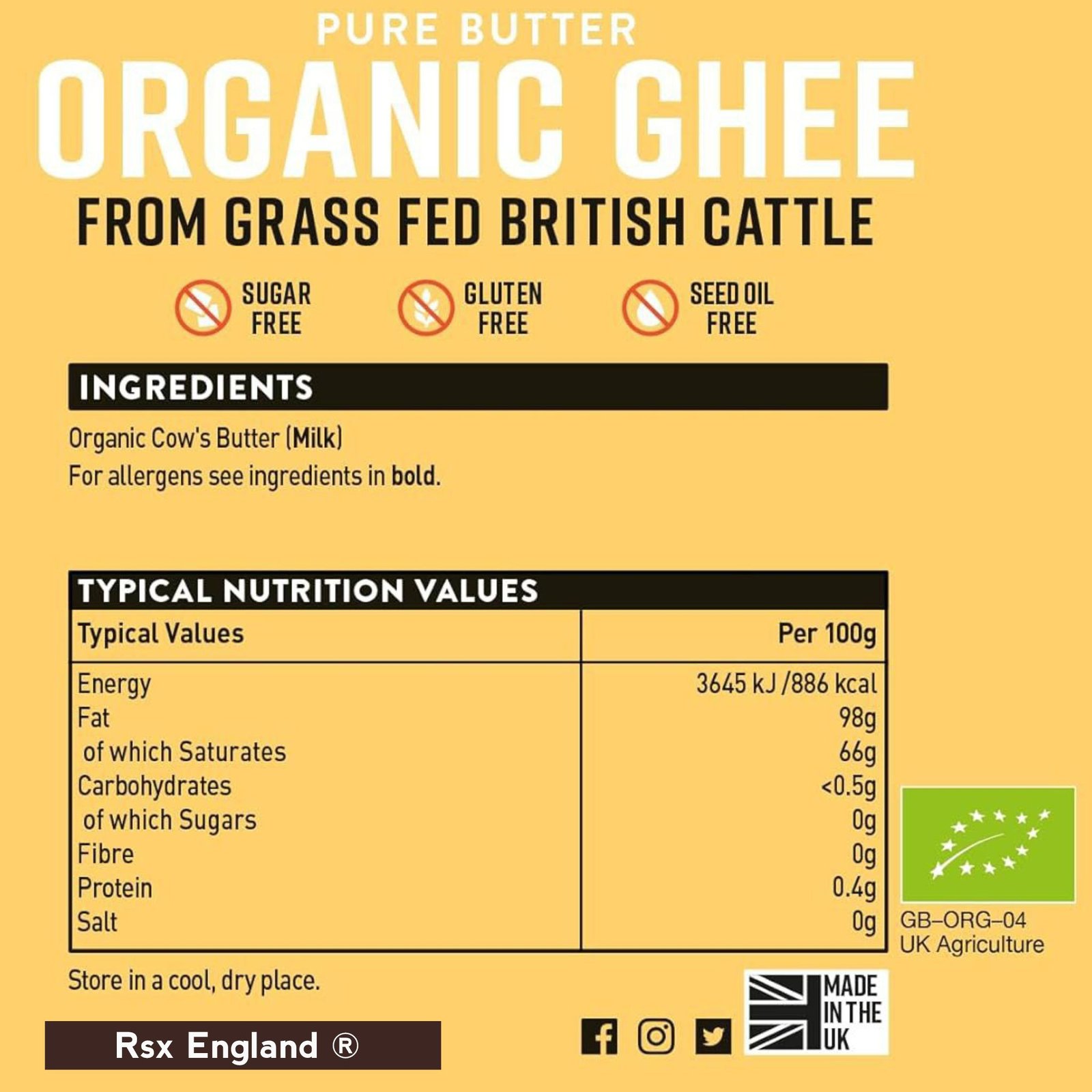 rsx england british pure butter organic ghee 450,g